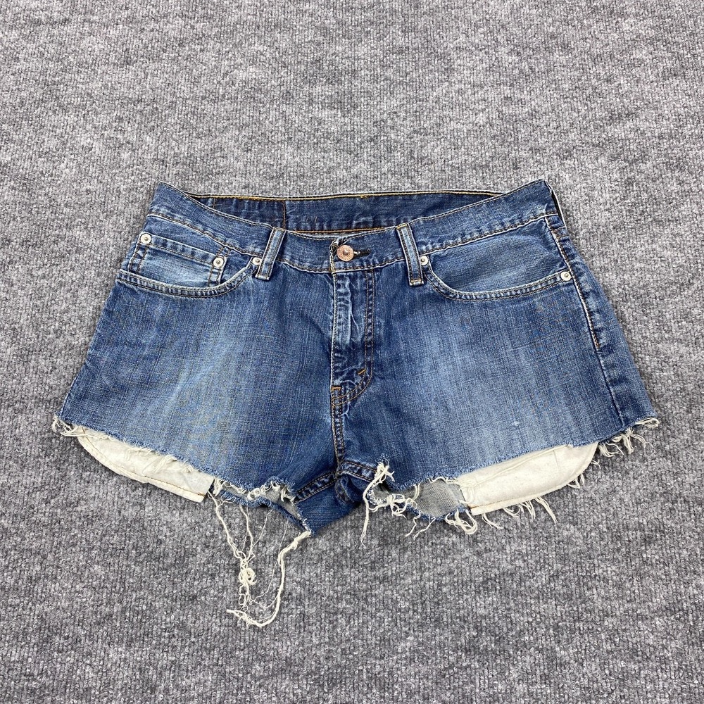 Levis Cut Off Shorts Women 31 Blue 514 Jorts Distressed Daisy Duke Booty Biker